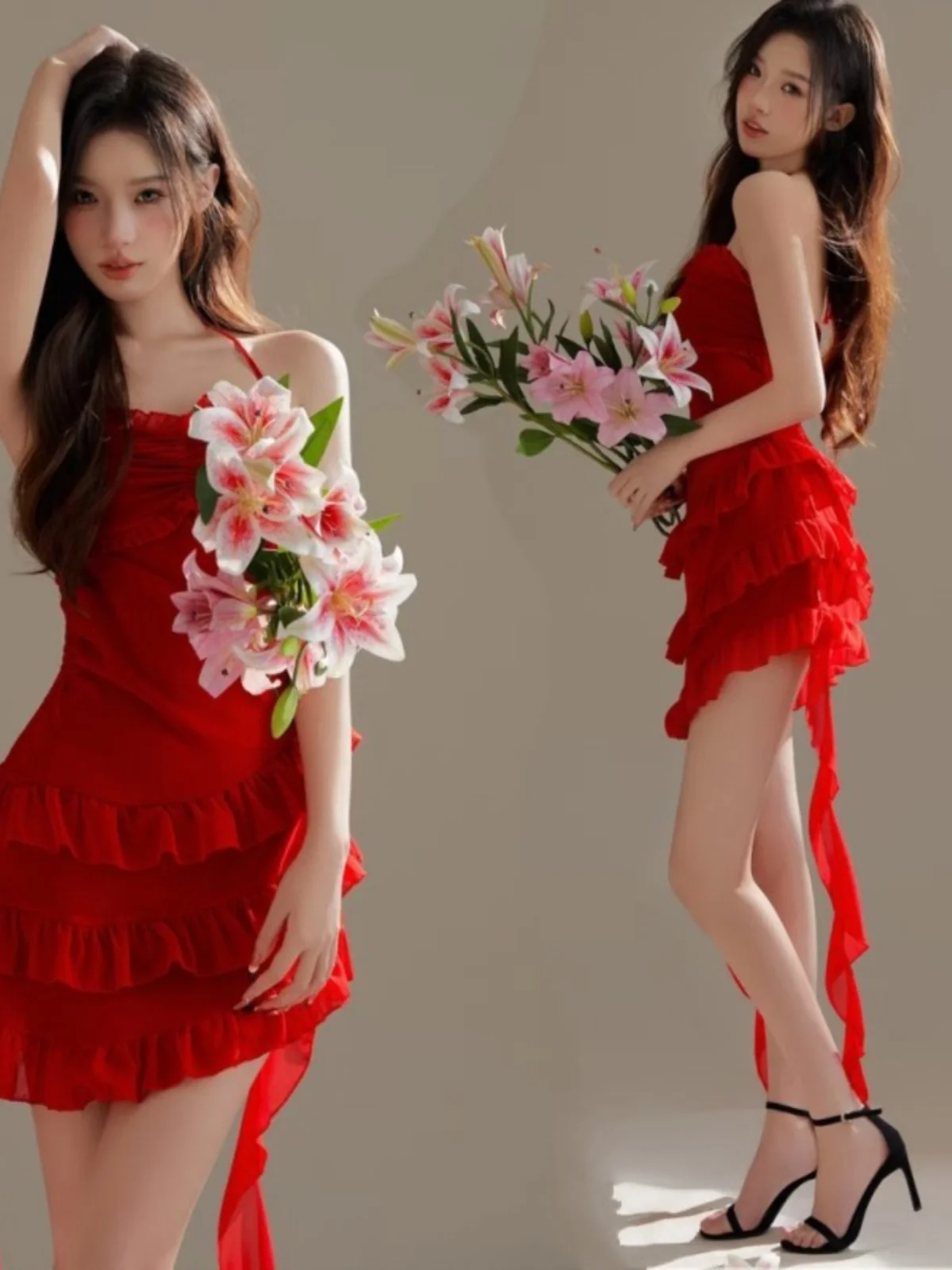 

New Arrival Red Strapless Dress Sexy Pure Desire Style Photography Studio Art Photo Young Girl Costume Polyester Material