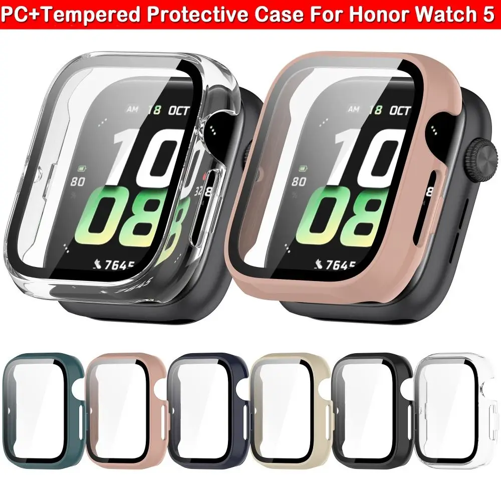 New PC+Tempered Glass Case for Honor Watch 5 Full Coverage Screen Protector Bumper Anti-Scratch Shell for Huawei Honor Watch5