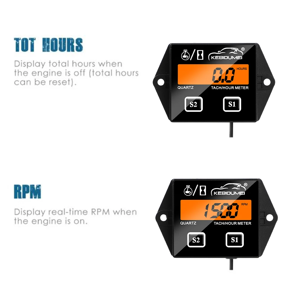 Timers Motorcycle Engine tach Hour Meter Gauge Digital LCD Display Tachometer For Moto Marine Boat Motor Stroke Engine Car