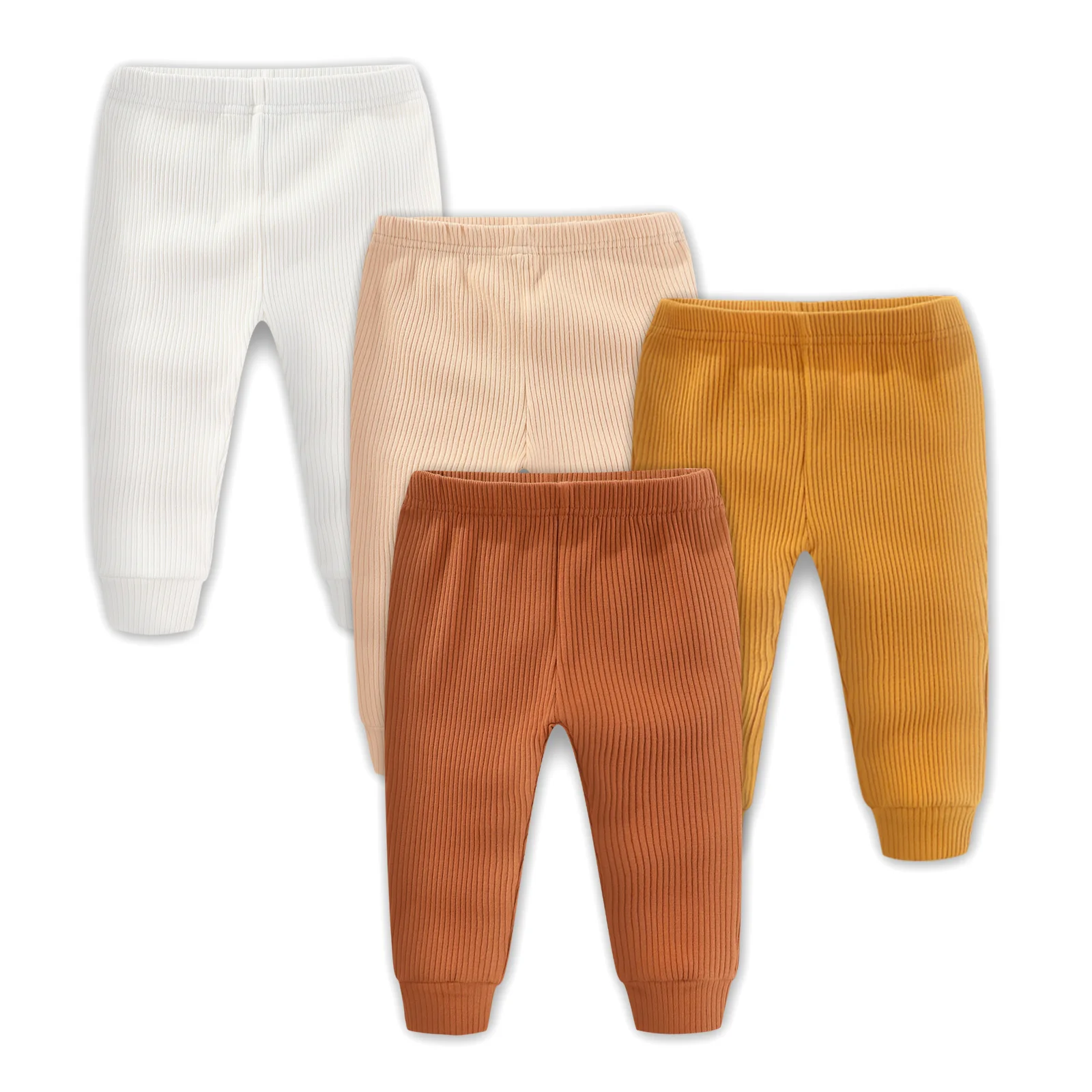 Kiddiezoom 4 Pcs/Lot Fashion Solid Baby Boy Girl Pants 0-24Months Cotton Ribbed Soft Newborn Leggings