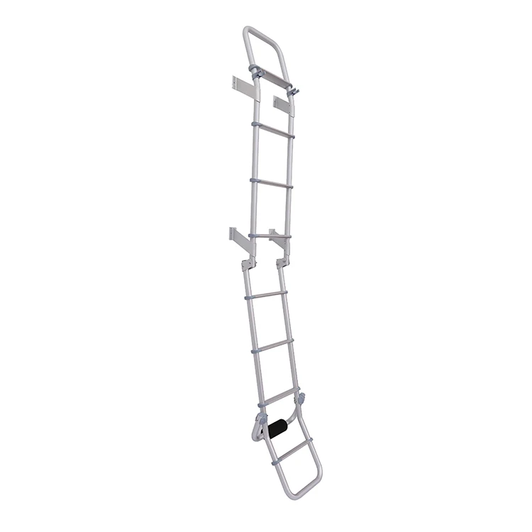 Aluminum Alloy RV Rear Ladder Silver Caravan Folding Ladder 6-7 Steps RV Retractable Ladders