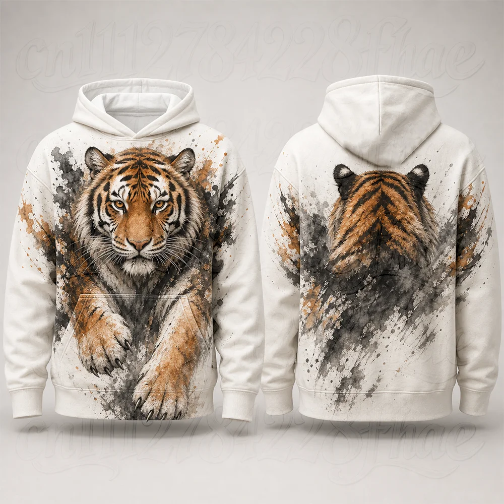 3D Watercolor Wildlife Animal Print Cool Hoodie Parent-Child Winter Safari Camp Long Sleeve Pullover Sweatshirt Streetwear