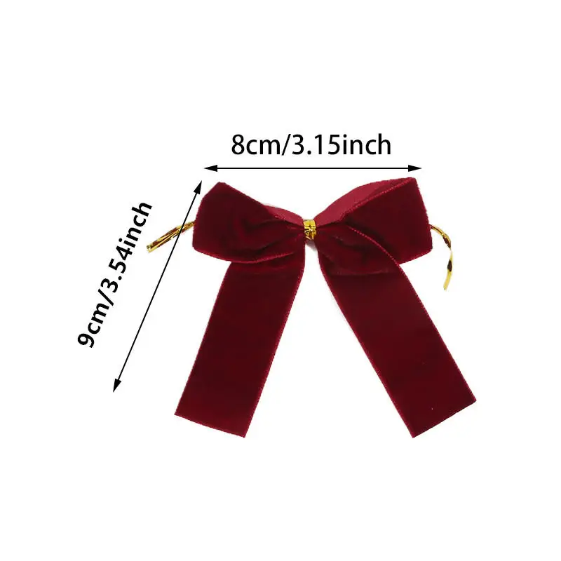 Picture 7: 12Pcs Velvet Ribbon Bows Handmade Christmas Tree Hanging Decorations Wreath Gift Bows Christmas Tree Hanging Decorations Bow