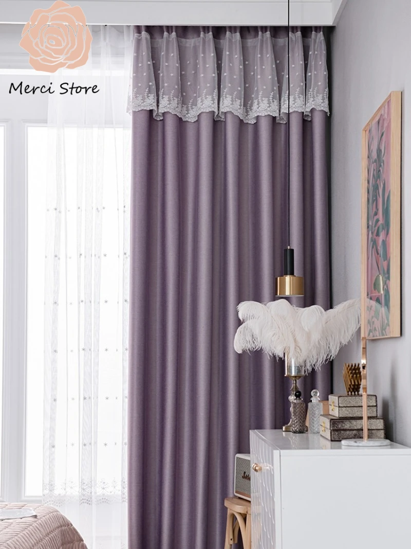 

Luxury High Blackout Curtains for Bedroom with Curtain Head Fully Blackout Lace Girl Hook Type Master Bedroom Window Drapes