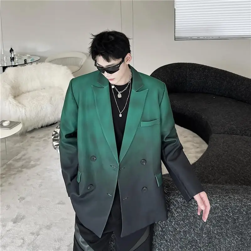 2-A22 European and American catwalk style autumn clothing niche high-end grgraffiti green suit men's trendy matching suit