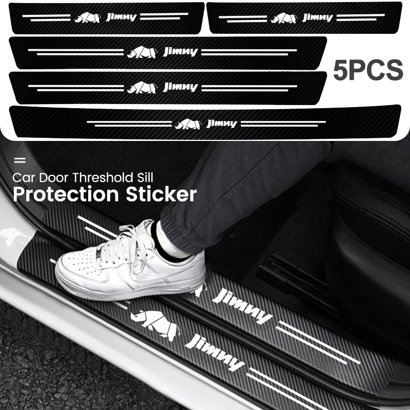 5Pcs Carbon Fiber Car Threshold Scratch Protection Sticker For Suzuki Jimny Swift Vitara Samurai SX4 Ignis Across Kaiser Baleno