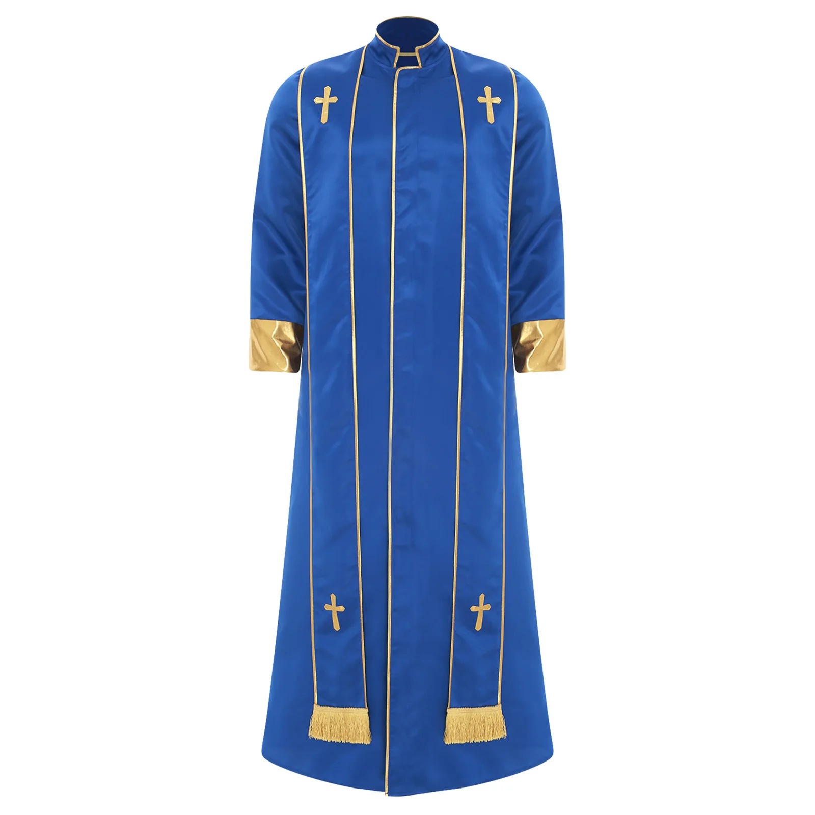 Mens Priest Robe with Stole Long Sleeve Gold Cross Cassock Vestments Gown Catholic Pastor Clergyman Cosplay Halloween Dress Up