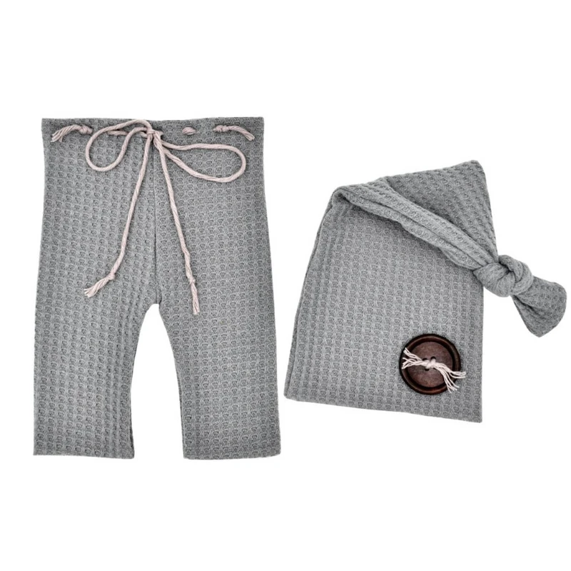 Baby Boy Girl Pants Hat Set Knitted Trousers Long Tail for Head Wrap Turban Bean image 3