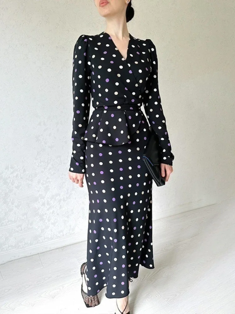 

Eid Muslim Dress for Women Dubai Polka Dot Vestidos Largo Abaya Morocco Dresses Ramadan Lace-up Kaftan Dubai Arab Long Robe 2024