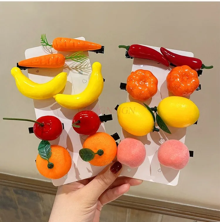 2pcs Simulated fruit and vegetable hair clips, popular bangs hair clips, cute broken hair clips for women, hair accessories