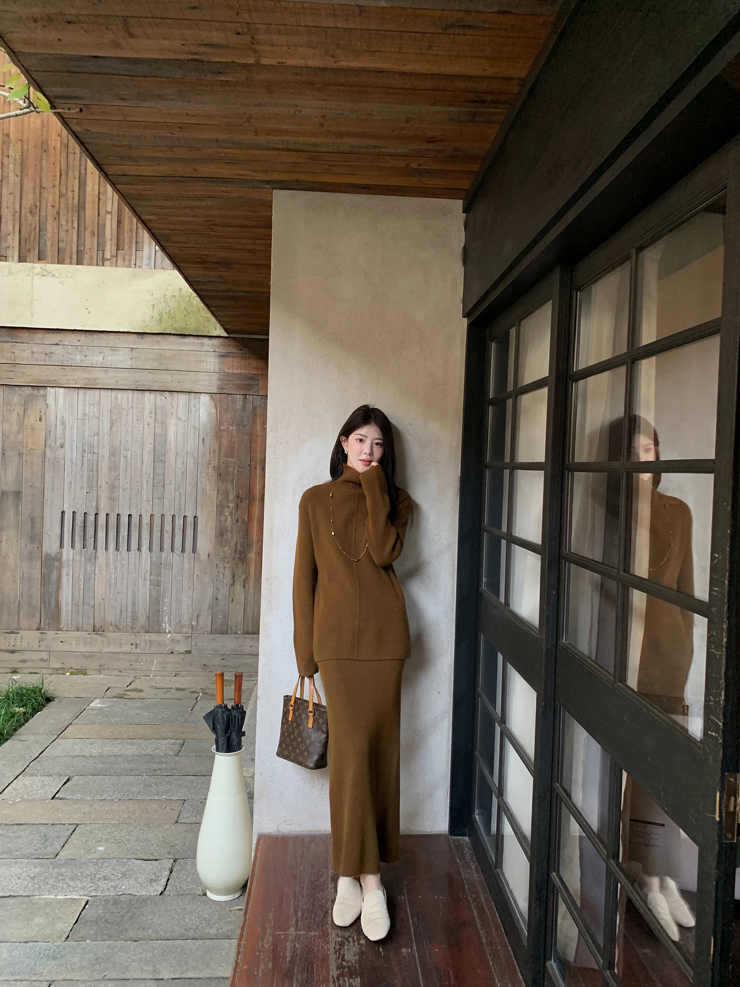 Ele High Ne Camere Sweater And f Skirt Woolen Set by Asm Anna  Silk Luster All Woolen Casual Knitted Wear