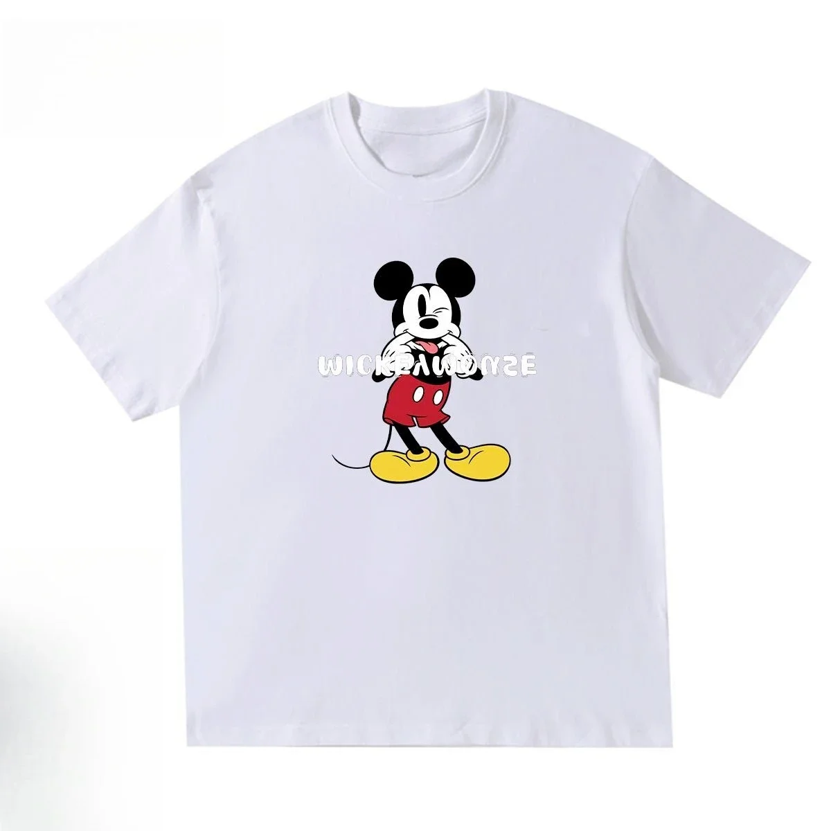 

Disney 2025 New Hot Mickey Mouse Black T Shirt Men Women 2025 Summer Cotton Tops Wicked One Text Print Red Shorts Design