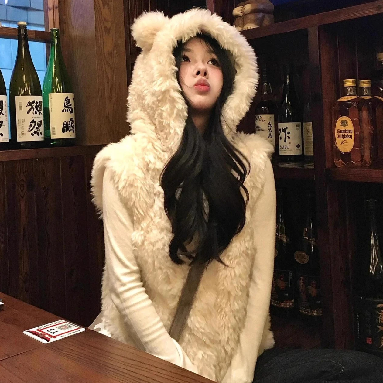 Women Faux Shearling Fur Vest Coats Solid Fur Jackets Pocket Cotton Linen Bear Ear Hooded Sleeveless Single Breasted 2026 Autumn