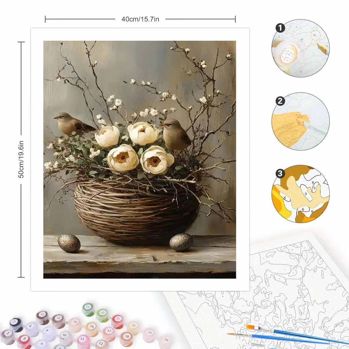 Oil Painting By Numbers Kit Flower Basket Bird Still Life Acrylic Paint By Numbers Diy Numbers Painting Art on Canvas By Numbers