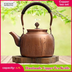 1.7L Red Copper Kettle Pure Handmade Copper Teapot Kung Fu Tea Kettle Large Capacity Boil Water Kettle Antique Kitchenware