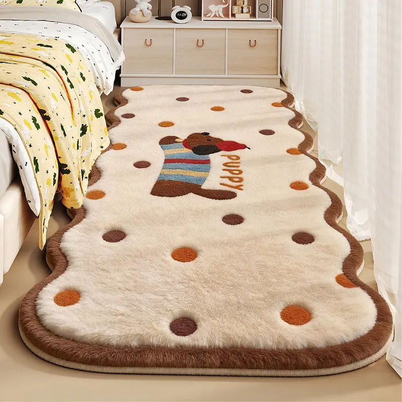 VIKAMA Cute Dachshund Puppy Polka Dot Striped Sweater Scalloped Runner Rug, Soft Fluffy Plush Non Slip Long Carpet, Washable Mat