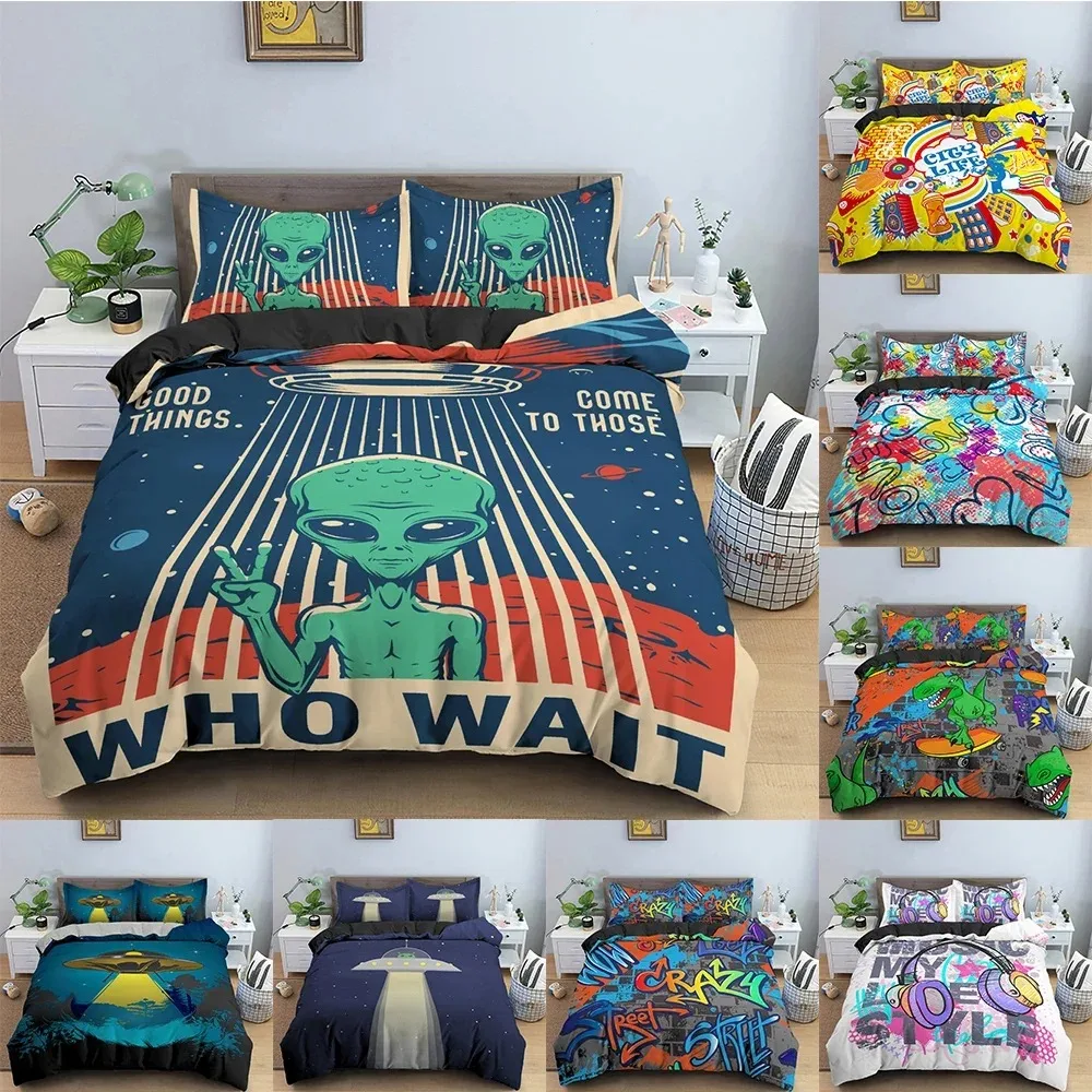 

UFO Pattern Bedding Set Mysterious Alien Duvet Cover 3D Comforter Covers Single Twin King Size Quilt Cover Home Textile