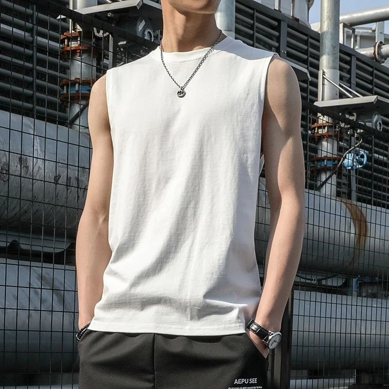 Summer INS Trendy  Color Men's Tank Top Sports Sleeveless Student Fashion Shoulder Pad Free Style round Neck Sweat Vest