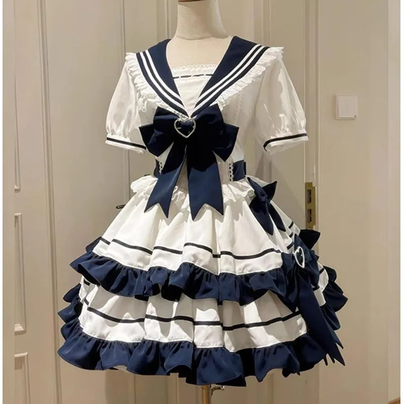 Academy Style Cute Summer Gentle Navy Style Youthful Girl Cake Dress Dress Dress Dress Lolita Dress Energetic Girl Dress