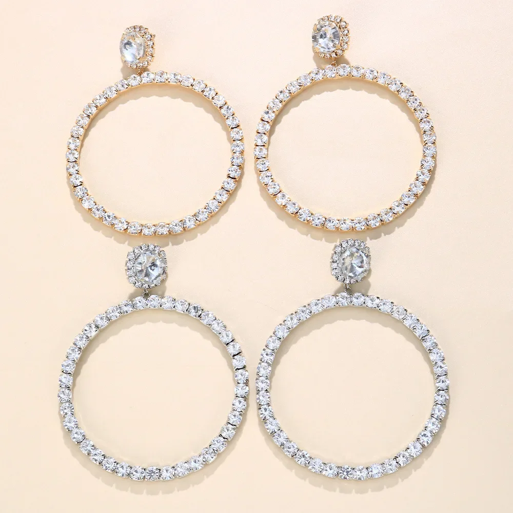 Stonefans Fashion Women Big Hoop Earrings for Party Jewelry Exaggerated Circle Drag Queen Crystal Earring Accessories