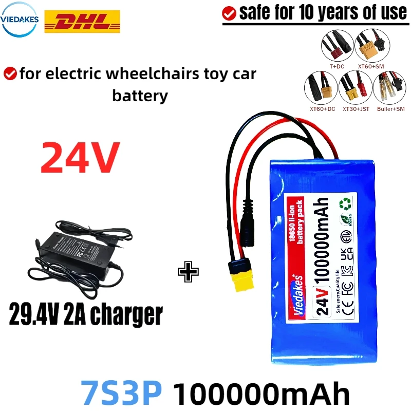 

24V 100Ah 7s3p 18650 battery lithium battery 24v 100000mAh Electric Bicycle Moped electric Lithium ion Battery pack + 2A Charger