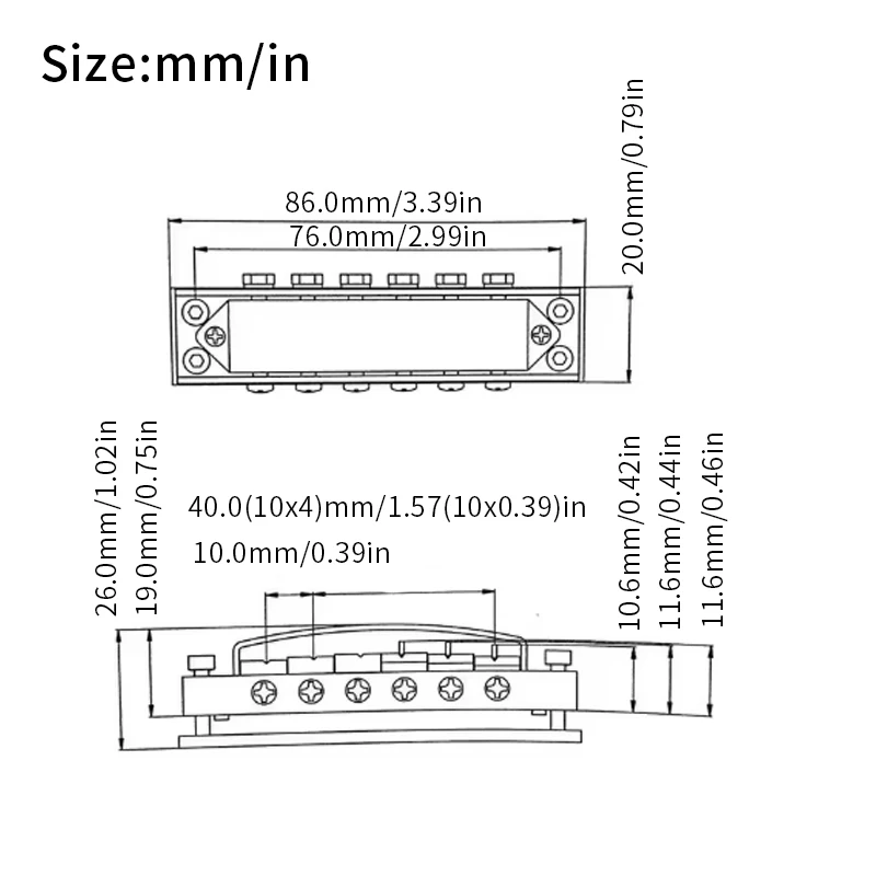 Adjustable Tune-O-Matic Bridge with Roller Saddle and Protecting Cover 86x20MM String Spacing 10MM for 6-String LP Guitar - view 2