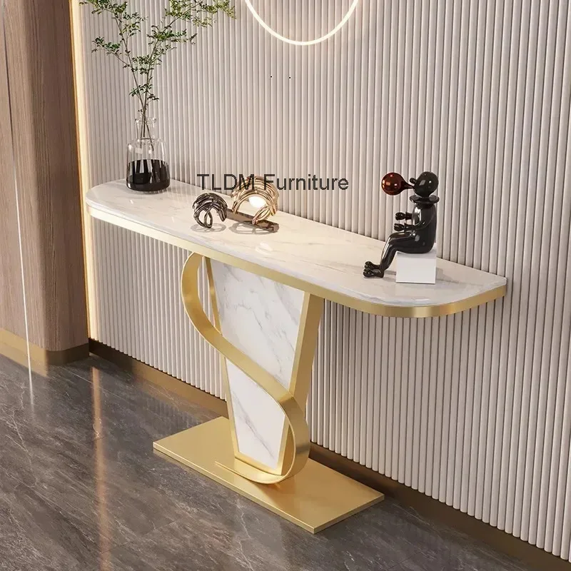 

Hotel Design Living Room Table Metal White Luxury Minimalist Table Narrow Low Woonkamer Tafel Marmer Entrance Hall Furniture