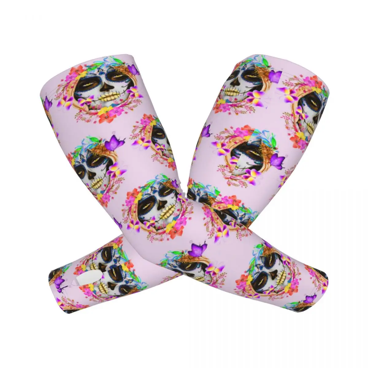 メキシコのカトリーナガール、死者の日、シュガースカル、アウトドアアームスリーブ、日焼け止めUVカットカバー、アイスシルクサイクリングタトゥースリーブ