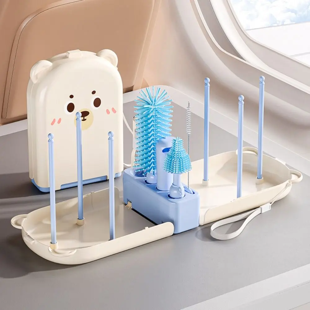 Convenient Baby Bottle Brush Set with Stand Long Handle Newborn Bottle Cleaner Water Bottle Cleaner 360 Degree Rotation