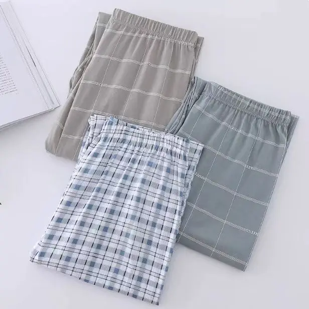 

Мужские пижамные штаны, весенне-осенний стиль, универсальные повседневные длинные брюки, мужские пижамные штаны большого размера, домашние брюки, клетчатая пижама, можно носить на улице