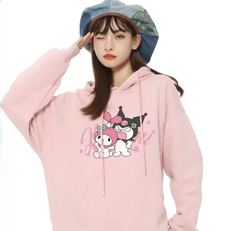 Sweat à capuche Kuromi Melody Collaboration pour femme, Carillons Sanurgente, Haut, Tenue de couple, Veste à capuche, Vêtements Y2K, Automne et hiver