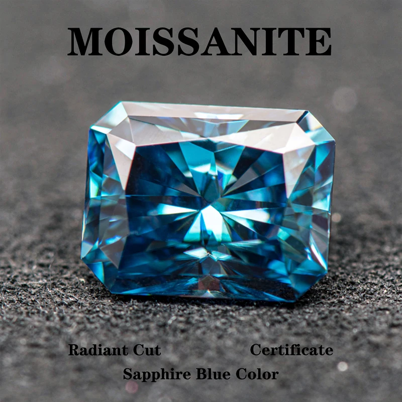 

Moissanite Stone Radiant Cut Sapphire Blue Color Charms for Jewelry Making DIY Ring Necklace Earrings Main Materials Certificate