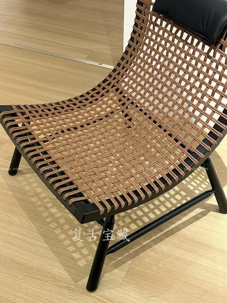 Danish designer balcony leisure chair light luxury home living room single sofa chair wabi sandy wind solid wood recliner