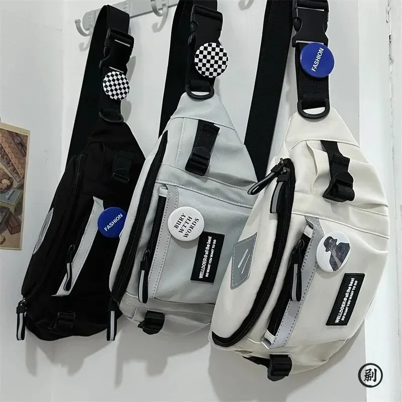 Japanese Harajuku Reflective Chest Bag Women and Men Waist Bag Collage Student Crossbody Bags Purses and Handbags