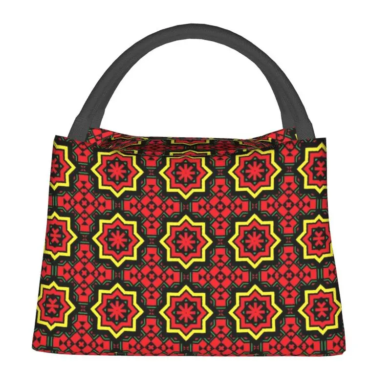 Red Star Ankara Pattern Lunch Boxes Women African Culture Art Cooler Thermal Food Insulated Lunch Bag Office Pinic Container