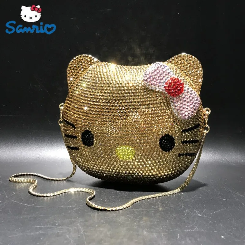 

New Hello Kitty Anime Cartoon Shape Rhinestone Cartoon Full Of Diamonds Dinner Bag Handmade Diamond-set Lady's Christmas Gift