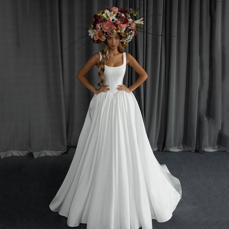

Eightree Elegant Princess A-Line Wedding Dresses Square Collar Sleeveless Bridal Dress Women Wedding Ball Prom Gowns Customized