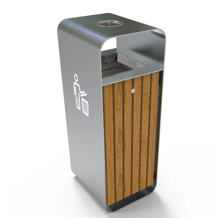 

Wholesale Trash Bin Outdoor Urban Furniture Street Wooden Dustbin with Lid Garbage Trash Can for City