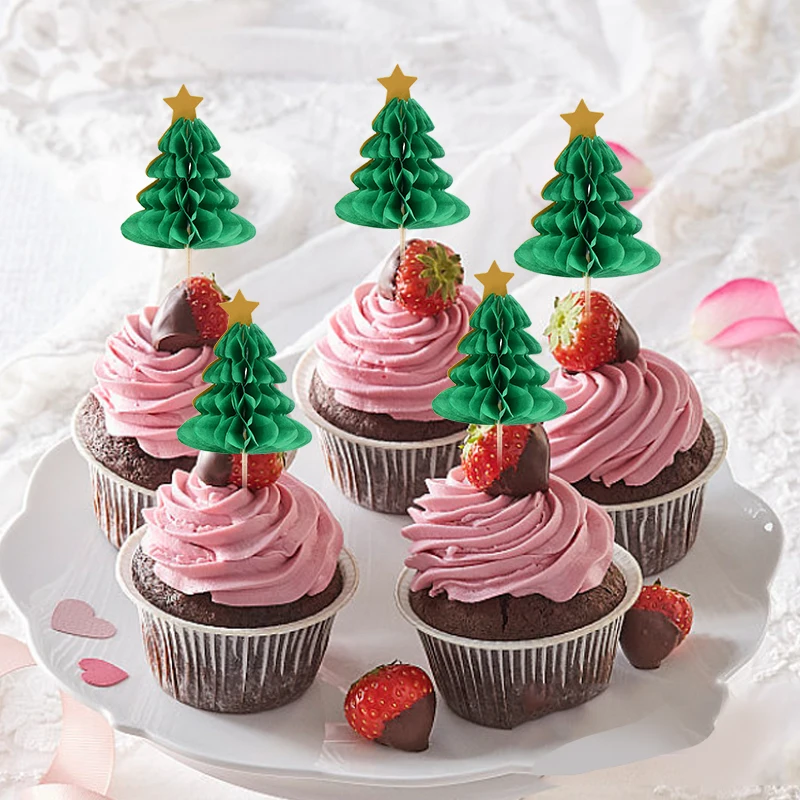 10Pcs Christmas Cake Topper Santa Claus Xmas Tree Cupcake Toppers For Christmas Dessert Decoration New Year Party 2024 Navidad