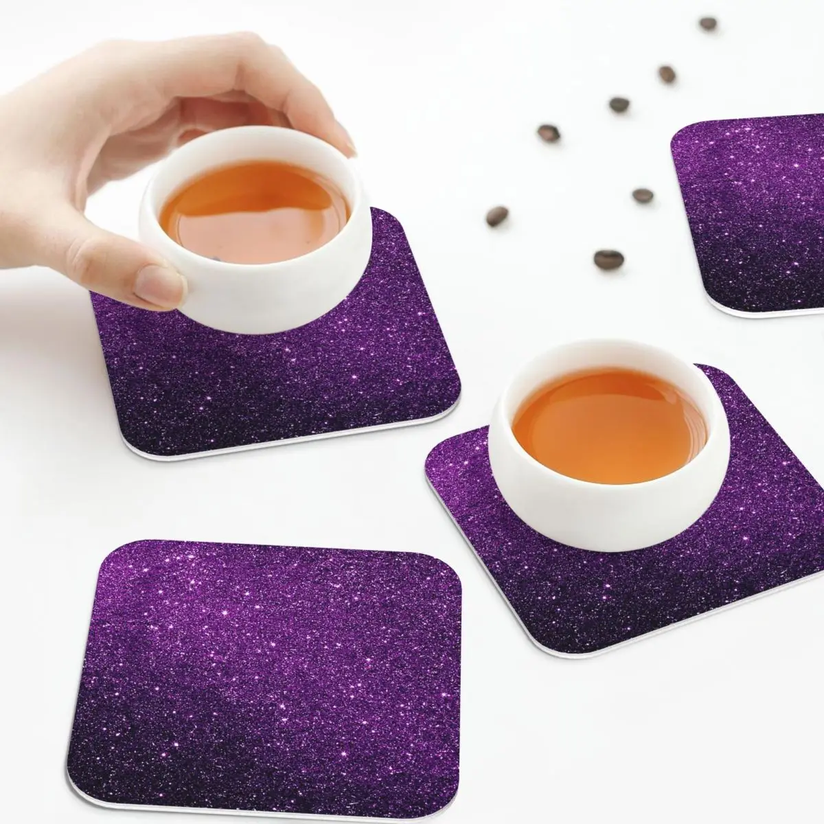 

Gradient Purple Glitter Pattern Coasters Kitchen Placemats Non-slip Insulation Cup Coffee Mats Tableware Pads Set of 4
