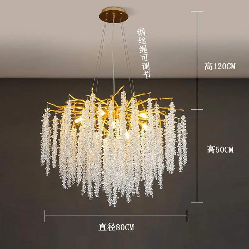 Lustre goutte d'eau de luxe léger, lampe en cristal de hall