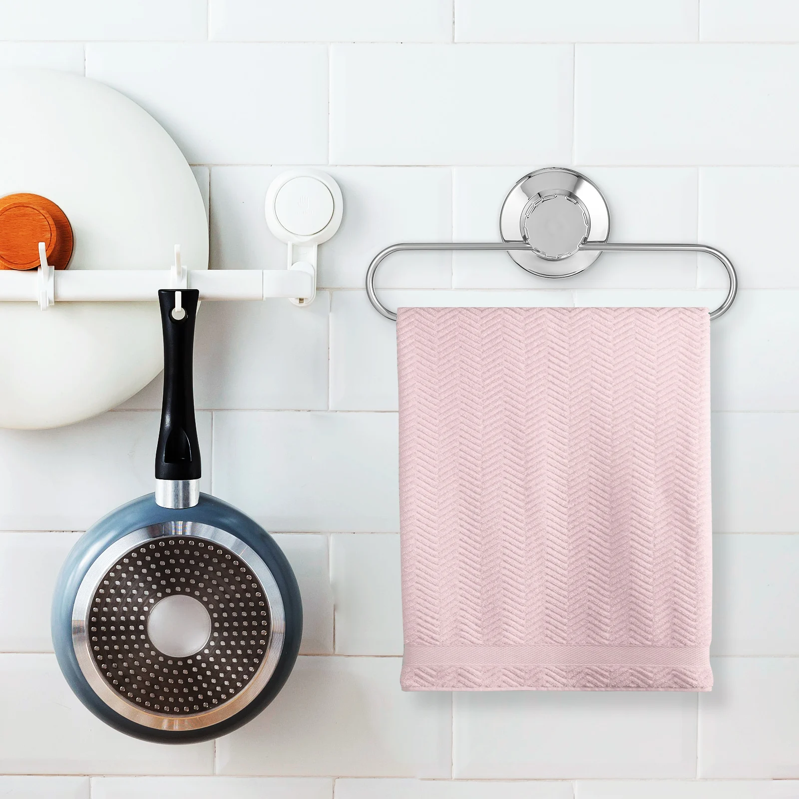 

Suction Cup Towel Rack Stainless Steel Bathroom Holder Wall Mount Silver Handrail for Kitchen Dishcloth Storage