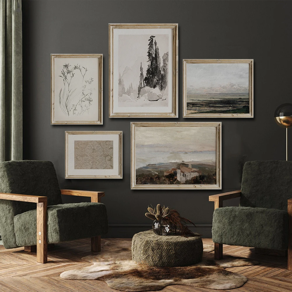 Vintage Neutral Gallery Wall Art Canvas Poster and Prints Seascape Ancient Style Painting Decoration Picture for Living Room