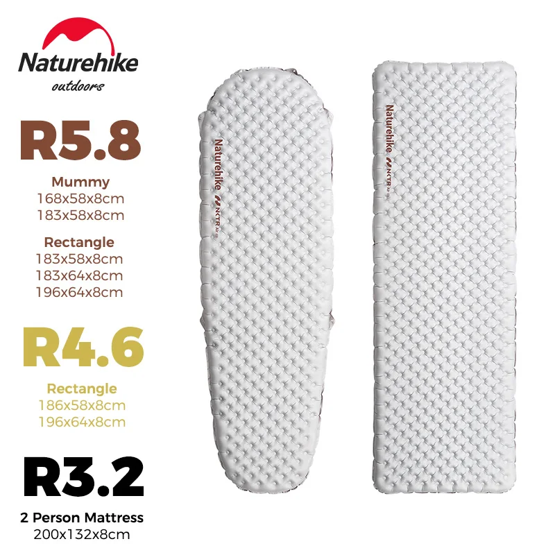Colchão Inflável Naturehike para Camping 3.5/4.6/5.8/8.8 com Alto Valor R, Ultraleve e Quente, Portátil e Dobrável para Uso Externo