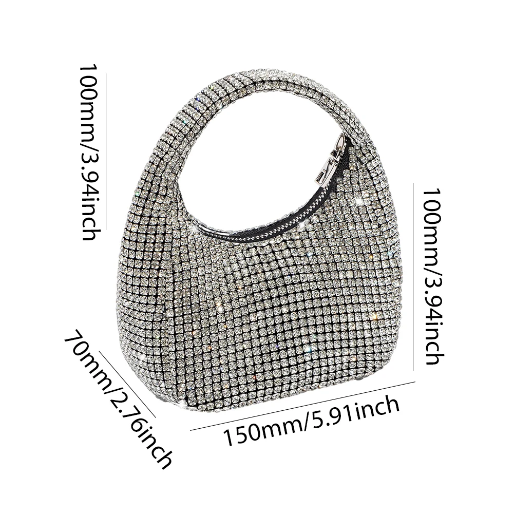 Women Glitter Clutch Bag Versatile Rhinestone Wedding Party Clutch Zipper Closure Parties Wedding Clubs Bag