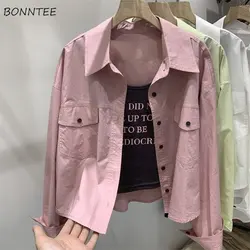 Cropped Shirts Women Loose Casual Summer Pure Vintage Simple 3 Colors Personality Chic Korean Fashion Clothing Harajuku Students