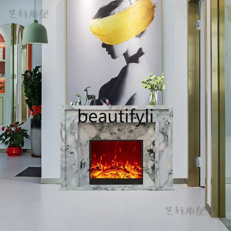 

ss03A Stone carving marble mantel large flower white stone simple modern Nordic living room white decorative cabinet customizati