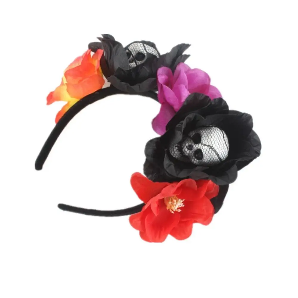 Artificial Rose Flower Skull Face Headband Halloween Cosplay Hair Hoop Headwear Accessories