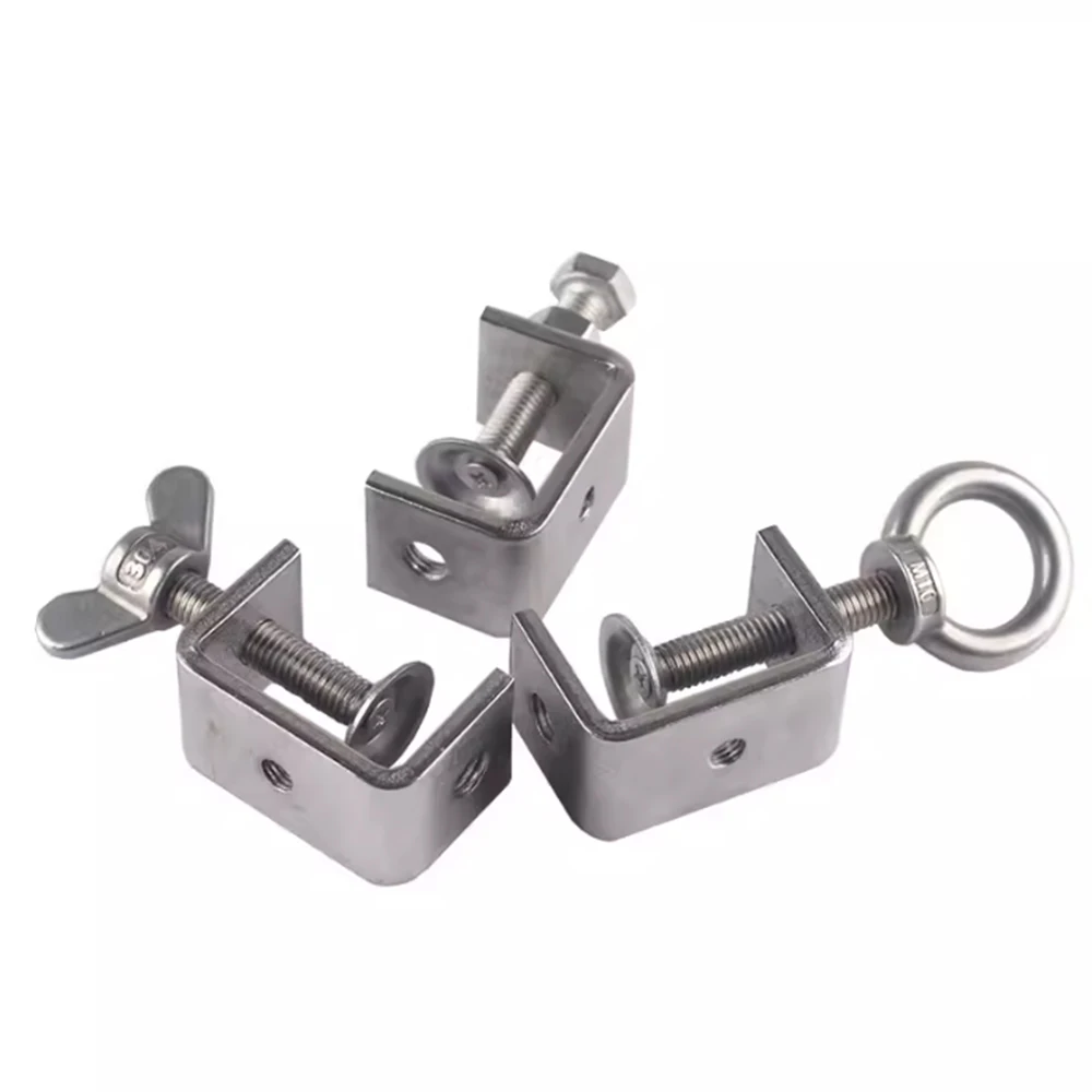 1Pcs 304 Stainless Steel Shapes C Type Tiger Clamp Tiger Clip for Round Square Tube 20-130mm Adjustable Fixed Holder Clips