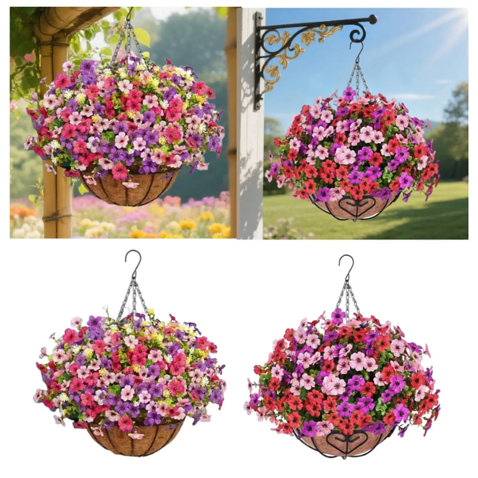 Hanging Artificial Flowers Basket Hanging Plant for Balcony Outdoor Indoor